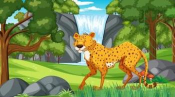 Cheetah in forest or rainforest at daytime scene Free Vector