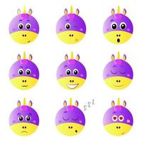 Set of vector emoticons with a unicorn Free Vector