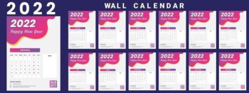 Wall Calendar 2022 week start Monday corporate design template vector Free Vector