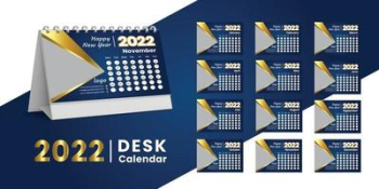 Set Desk Calendar 2022 template design,Set of 12 Months, Free Vector