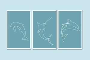 Set of One Line Drawing Dolphin Free Vector