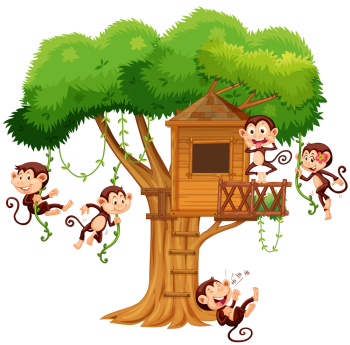 Monkeys playing at the treehouse