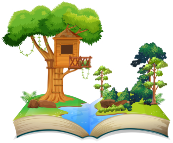 Treehouse by the river on a book