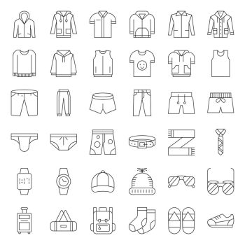 Male clothes and accessories thin line icon set 2