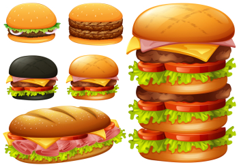 A set of hamburger on white background