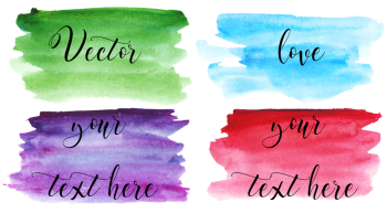 Set of watercolor stain. Spots on a white background. Watercolor texture with brush strokes. Green, purple, blue, red. Isolated. Vector.