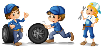 Two male mechanics and a female mechanic