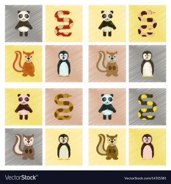 Assembly flat shading style icons panda bear snake vector image