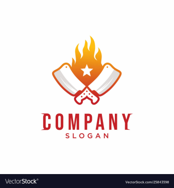 Grill logo knife with flame logo design vector image