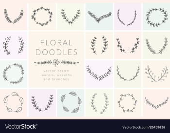 Hand drawn doodle florals and plants vector image