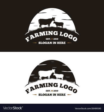 Vintage cattle and angus emblem label logo design vector image