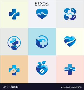 Medical collection set logo love health heart rate vector image