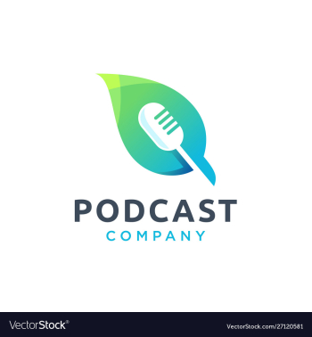 Microphone and leaf podcast logo design vector image