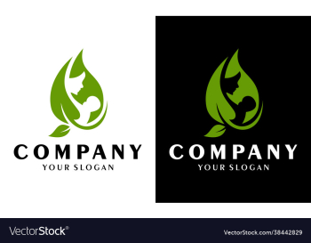 leaf and mother taking care baby logo
