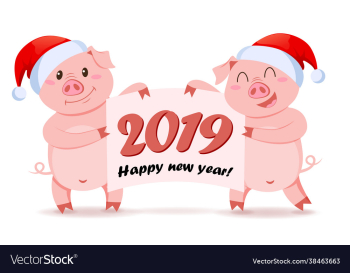 pigs in santa claus hat holding banner