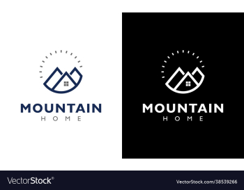 mountain house and sun concept logo design