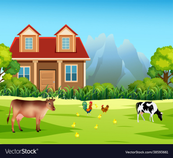 farm landscape in flat style with livestock