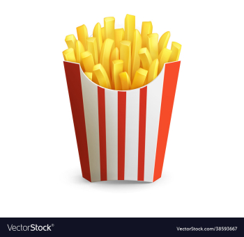 potatoes french fries in red carton package box