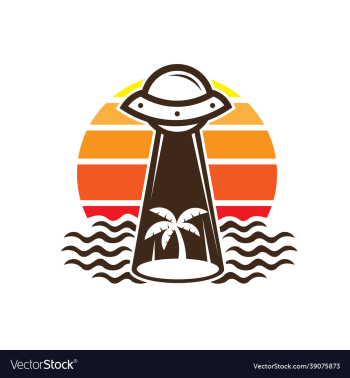 ufo beach vacation with palm tree logo design