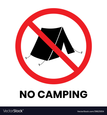 no camping sign sticker with text inscription