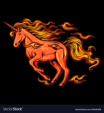 fire unicorn with horns and hair smoldering