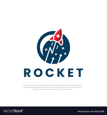rocket design template logo around planet