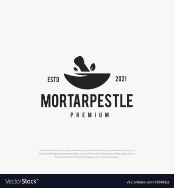 mortar pestle logo premium hipster leaf bowl icon