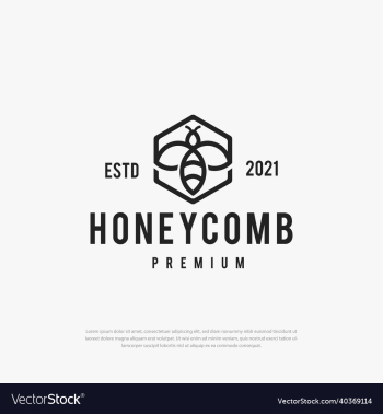 hexagon honeycomb logo label with bee