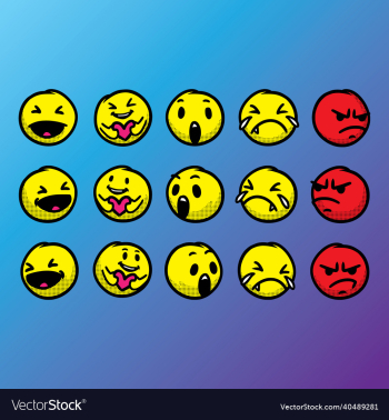 set of cute yellow red emoticon hand drawn