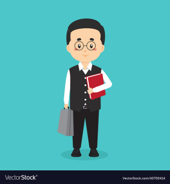 teacher character standing with file and briefcase