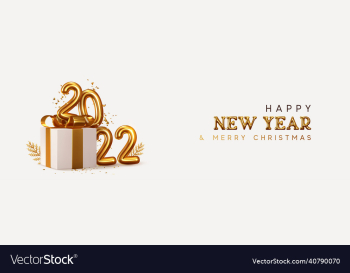 2022 happy new year realistic gift box golden