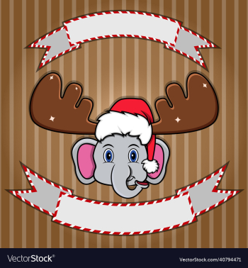 cute elephant head with christmas hat blank label