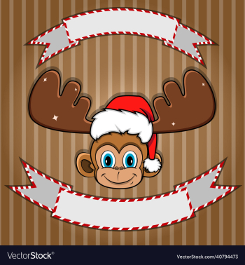 cute monkey head with christmas hat blank label