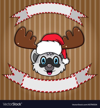 cute raccoon head with christmas hat blank label