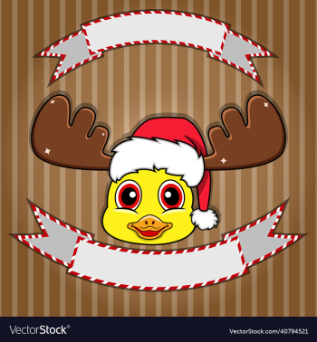 cute duck head with christmas hat blank label