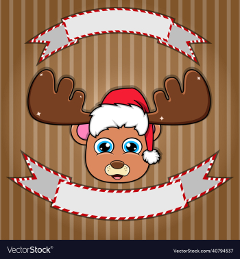 cute bear head with christmas hat blank label