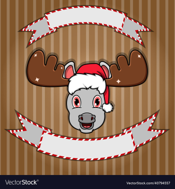 cute donkey head with christmas hat blank label