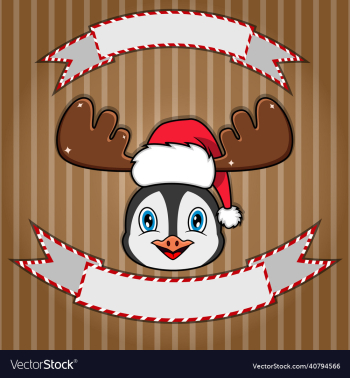 cute penguin head with christmas hat blank label