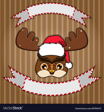 cute owl head with christmas hat blank label
