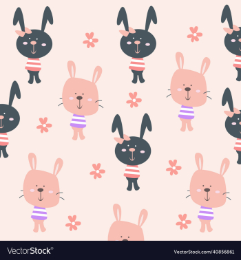 pink background cat and rabbit seamless pattern