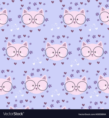 purple cute cat seamless pattern