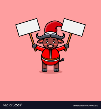 cute buffalo with christmas costume and bring two