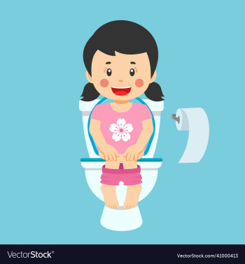 happy cute kid girl sit toilet
