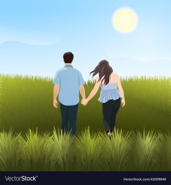 beautiful couple holding hand on grass field