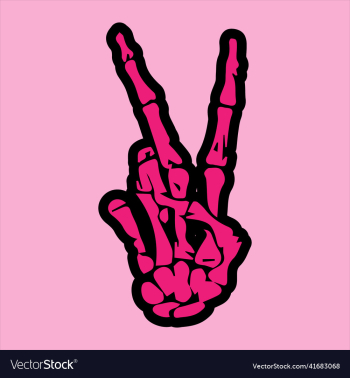 pink skeleton hand peace