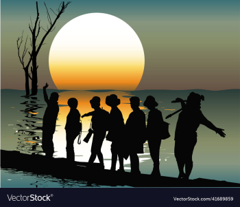people adventure silhouette with sunset background