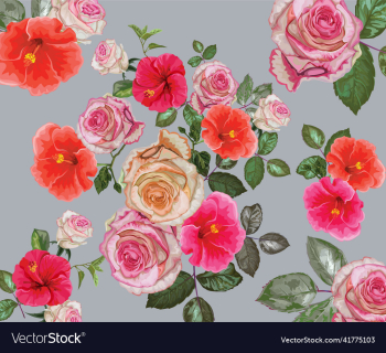 hibicus and rose seamless pattern