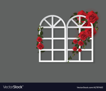 window and red roses background