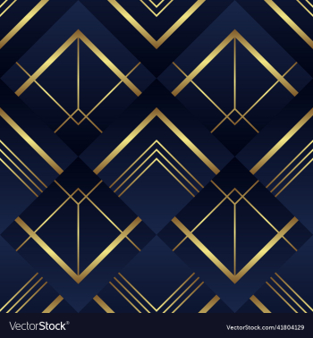 abstract art deco seamless blue and golden pattern