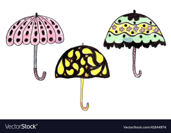 hand drawn set of different umbrellas collection